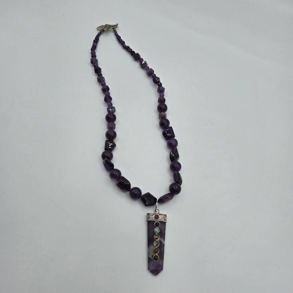 Amethyst Chakra Pendant Necklace Beads Stone Artsy Whimsy